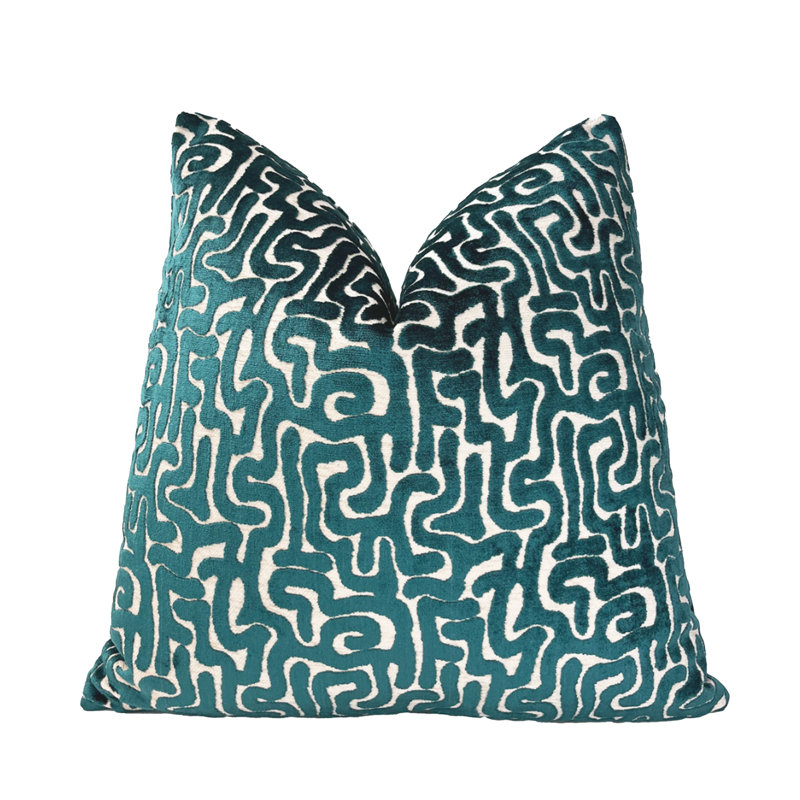 Housse de coussin Velvet Maze, Bleu sarcelle, Carré 20 po