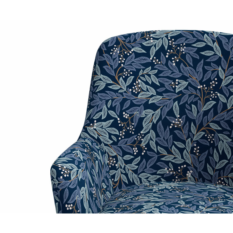 Chaise de bureau avec base Yvette, Lin bleu marine RPC Willowberry, Matte Black
