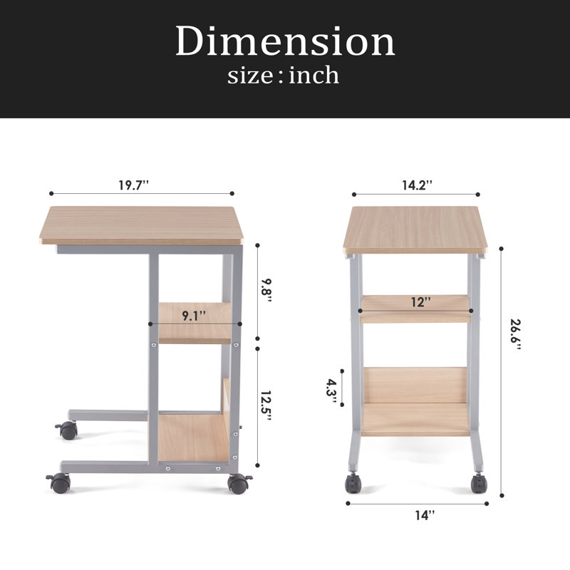 Table de bout en forme avec roues verrouillables, rangement à deux niveaux, table d'appoint roulante pour canapé ou chambre à coucher