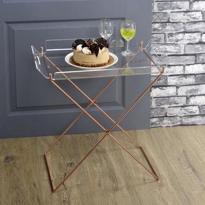 Clear Acrylic Tray Table With Copper Base For Decorative Purposes Modern Fashionable Sled And Top