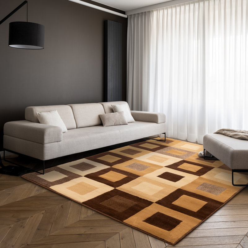 Tapis brun à carreaux Faira, Rectangle 7 pi 9 po x 10 pi 6 po