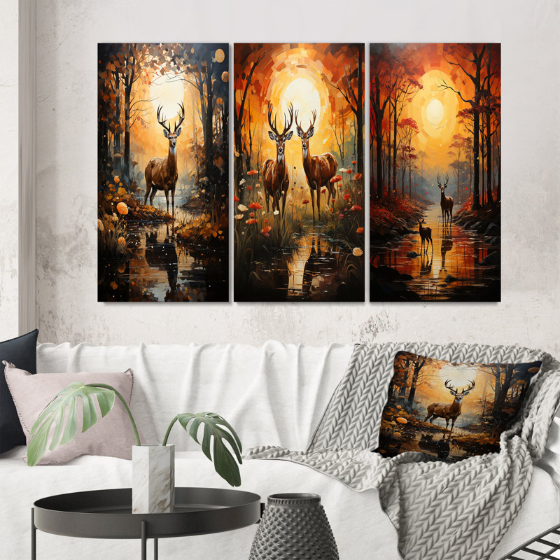 «African Savannah Symphony», 3 pièces sur toile, H 28 po x l 36 po, Toile tendue