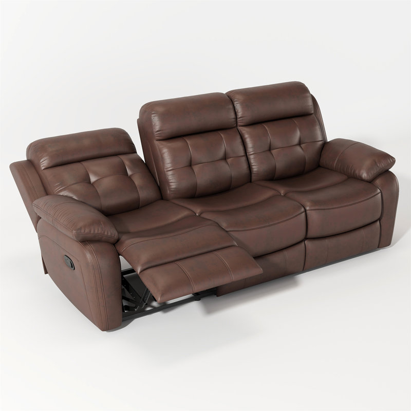 Genuine Leather Non-Power Reclining Sofa With Drop Down Table,Stainless Steel Cupholders And Magazine Bag