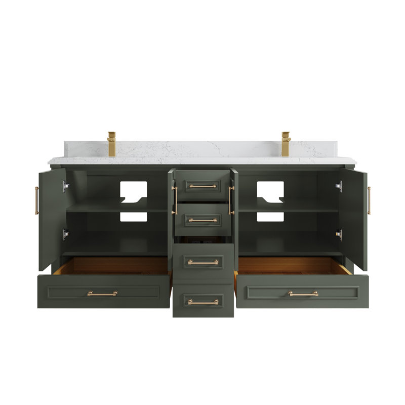Aberdeen 72'' Double Bathroom Vanity with Quartz Top, Empira White