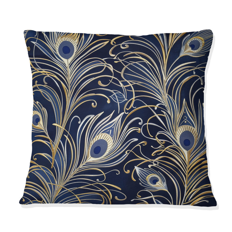 Coussin Blue Boho Feathers II - Boho, H 18 po x l 18 po