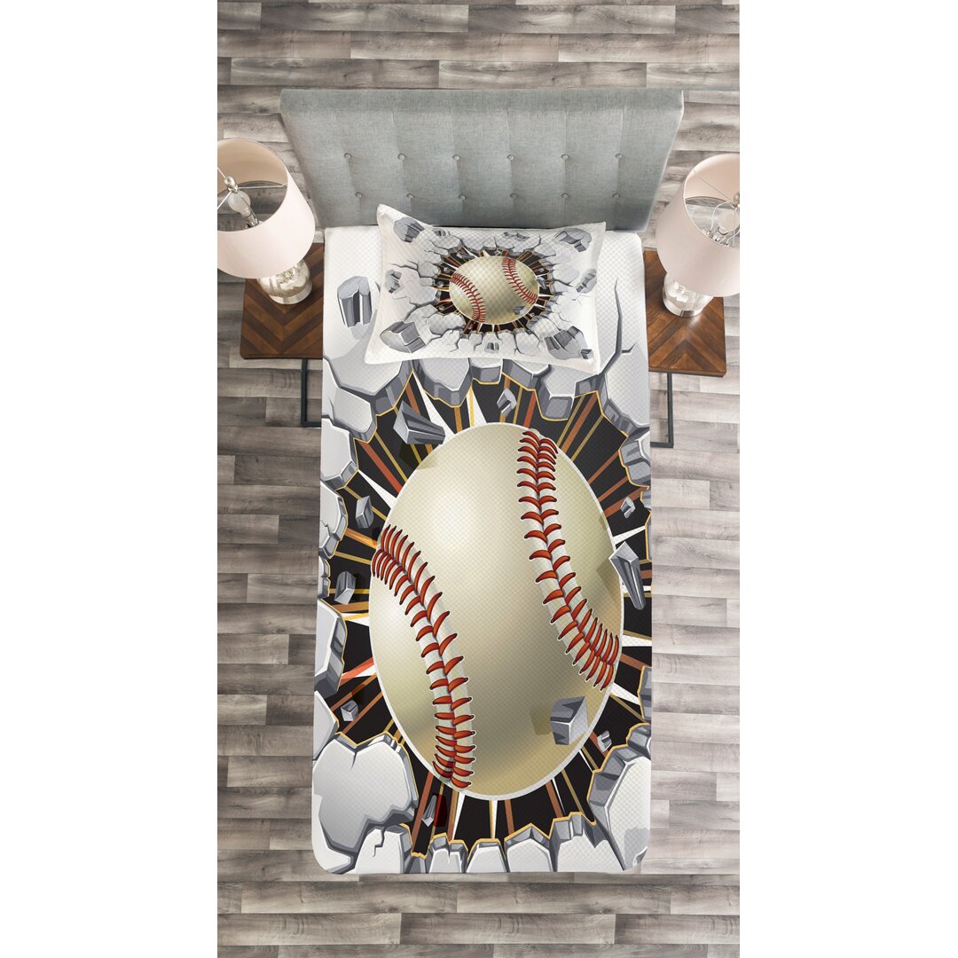 Gestepptes Bettdecken-Set, Baseball Wand Beton, Sport, Ivory Pale Grau Orange