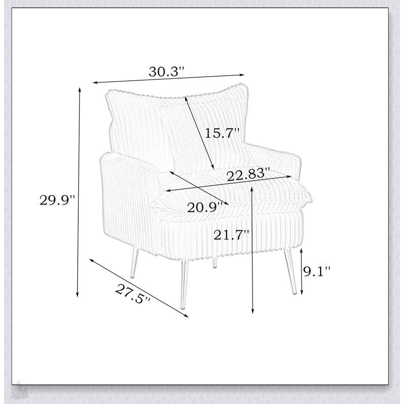 Canapé simple 30,31 pouces, tissu velours côtelé, doux et confortable, idéal pour les espaces de vie modernes, Jaune