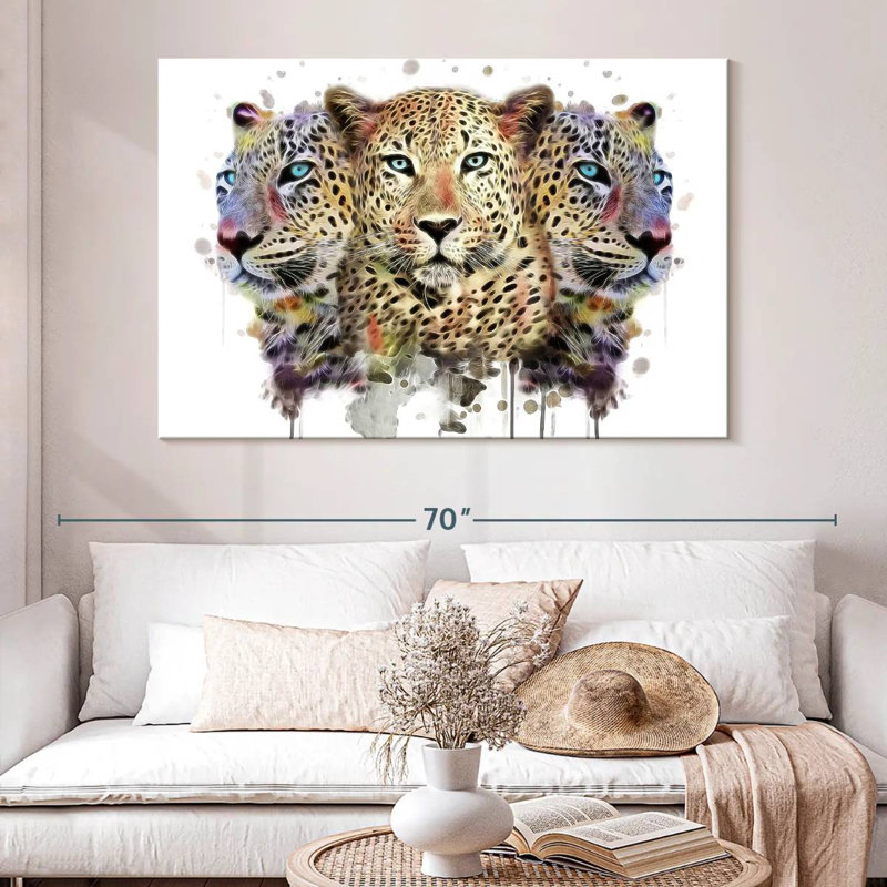 Three Leopard Heads, 34" H x 51" W