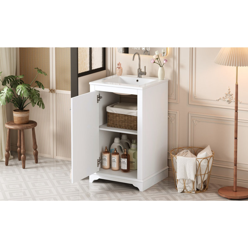 Meuble-lavabo de 20 po avec lavabo en céramique, Blanc