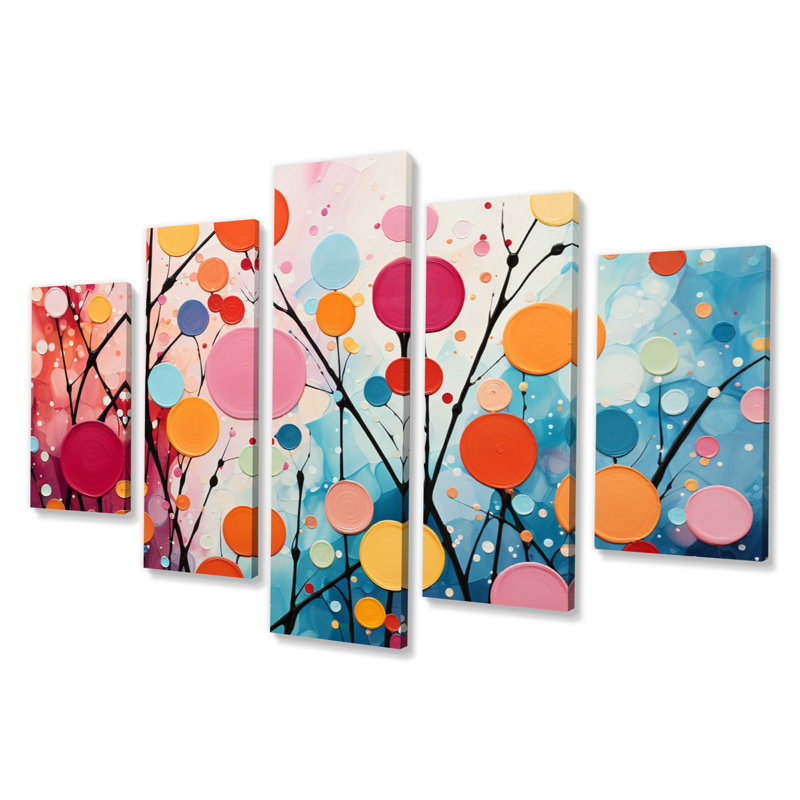«Colorful Mid Century Abstract Fusion III», impression d'art mural Mid-Century - 5 panneaux