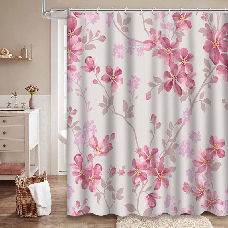 Rideau de douche rétro à motif abstrait sans couture à motif floral avec 12 crochets, L 72 po x l 84 po
