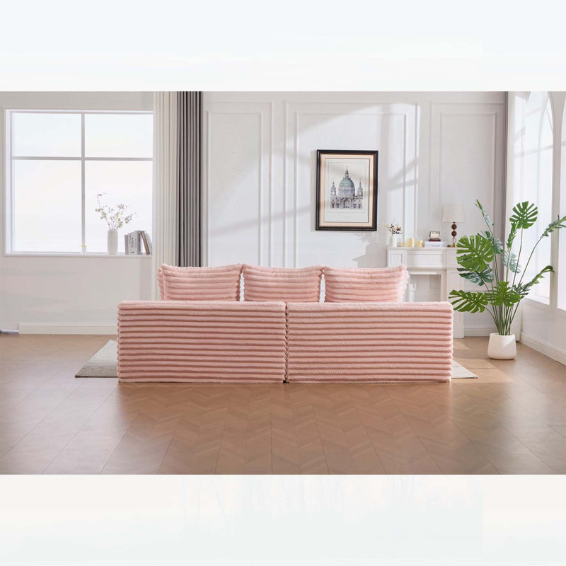 Canapé surdimensionné sans siège à quatre places avec porte-gobelet et poches latérales, canapé-lit rembourré en velours côtelé avec 3 coussins, 2 coussins lombaires pour le salon, la chambre à coucher, sans assemblage, matériau respirant