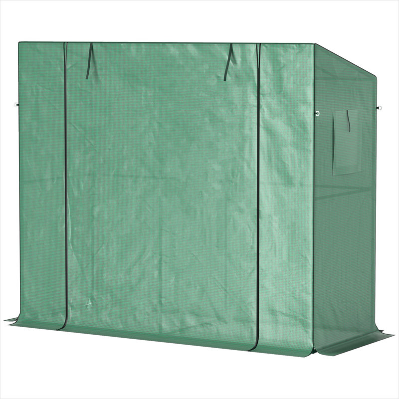 Serre adossée verte résistante aux rayons UV avec cadre en acier renforcé, 6,6 pi x 2,5 pi x 5,6 pi