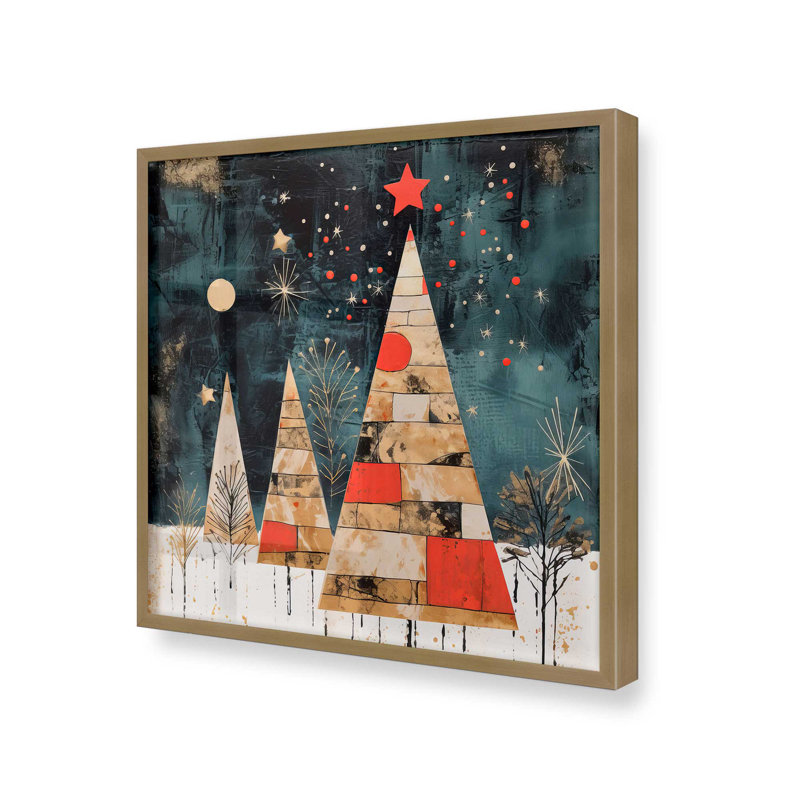 20 "x 20" Starry Night Christmas Tree III, Cadre simple en or brossé, bois massif, H 13,75 po x l 13,75 po