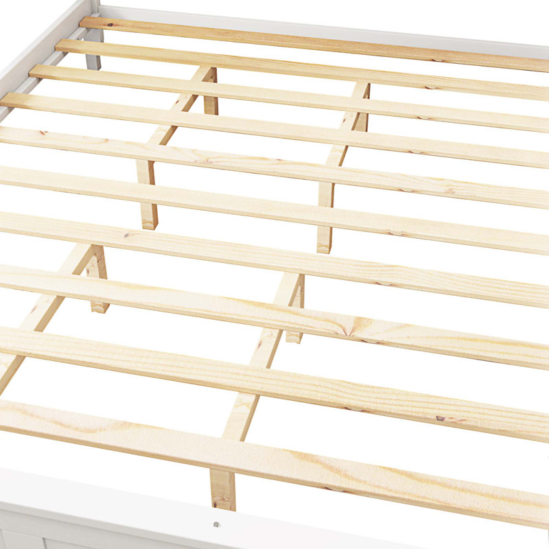 Lit plateforme en bois massif, base de lit à profil bas, Très grand, Blanc