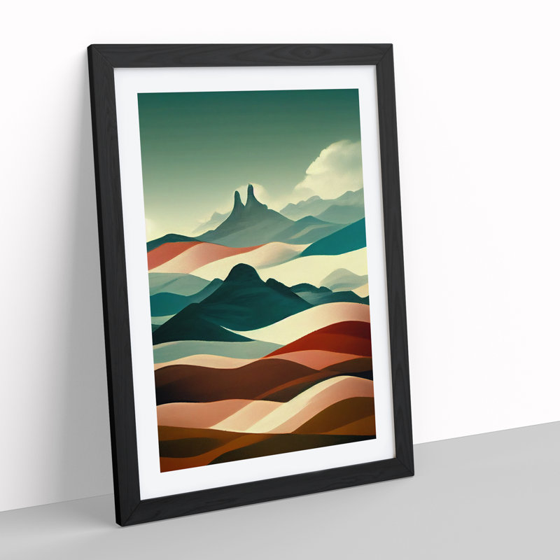 Surreal Abstract Mountain Landscape No.3 - Single Picture Frame Print, 64cm H x 46cm W x 2cm D, Black Framed