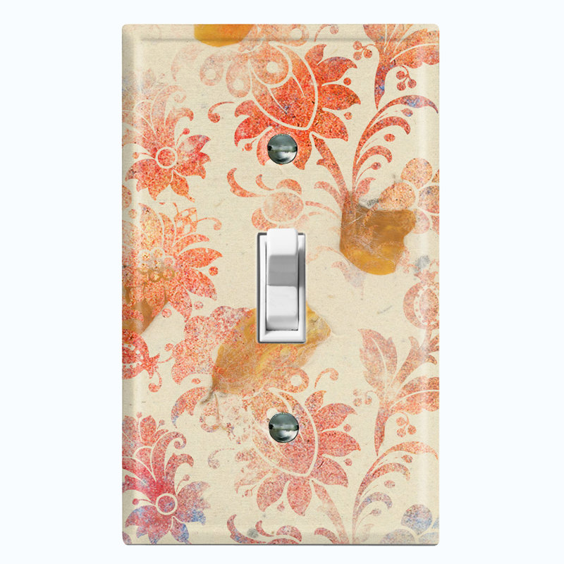 Plaque murale à interrupteur à bascule brun clair avec fleur orange et damas, Brun clair