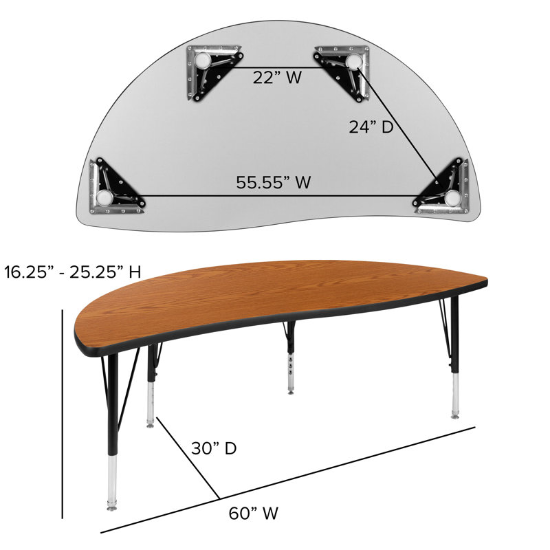 Goddard Half Circle Wave Collaborative Adjustable Height Activity Table, Oak, No, 30"W x 60"D x 21.25" - 30.25"H