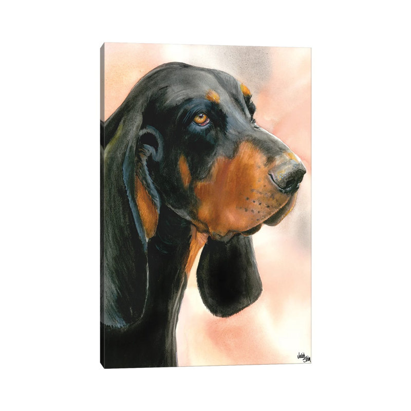 R & B - Black & Tan Coonhound by Judith Stein - Wrapped Canvas Painting, 30.48cm H x 20.32cm W