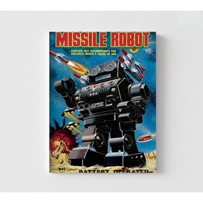 Missile Robot By Retrobot, Twins Bedroom Robot Themed Decor Idea, Sci-Fi Retro Robot Wall Art, Geek Husband Home Office Wall Art