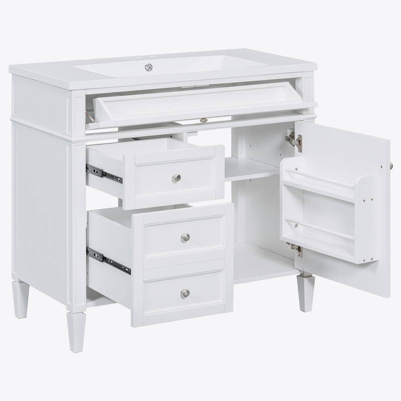 Meuble-lavabo de salle de bain avec lavabo, armoire de rangement pour salle de bain avec tiroir basculant, lavabo simple