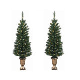 Pre-Lit Potted Porch Pine Topiary Slim Artificial Christmas Trees 4' - Clear Lights