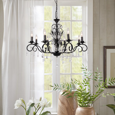 8-Light Black Vintage Crystal Candle Chandelier