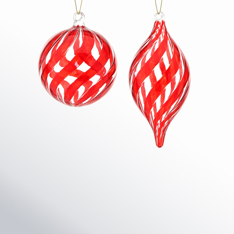 6 Piece Swirl Striped Ball Finial Ornament Set