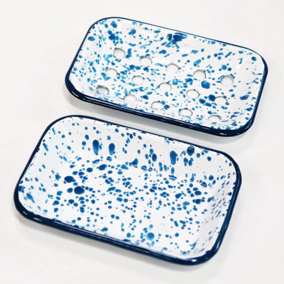 PILLOWPIA Enamel Soap Dish – Decorative and Functional Hydrangea Blue Marble Bathroom Accessory | Vintage-Inspired, Durable Rust-Resistant Metal Tray for Sink, Shower, or Vanity