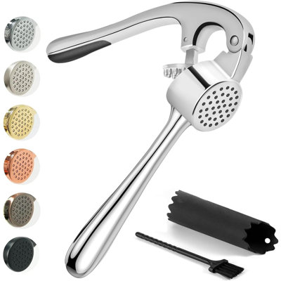 Kitessensu High Effective Garlic Press With Studs, Heavy Duty Garlic Mincer, Easy to Squeeze and Clean, Rust Proof, Ginger Crusher- Imperial Silver