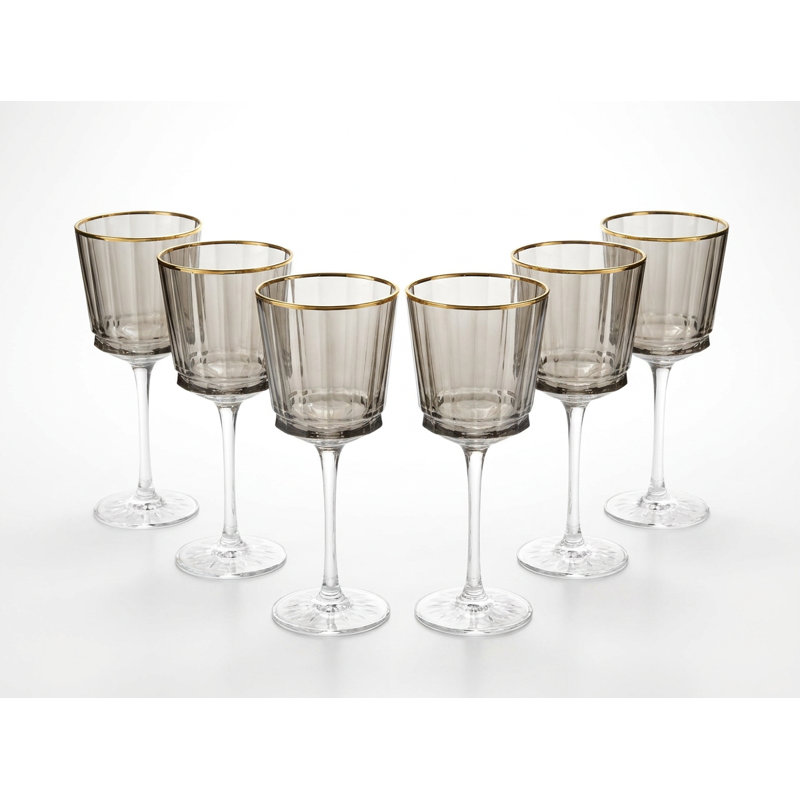 Verre à eau Barski, gris avec bordure dorée, 12 oz, ensemble de 6