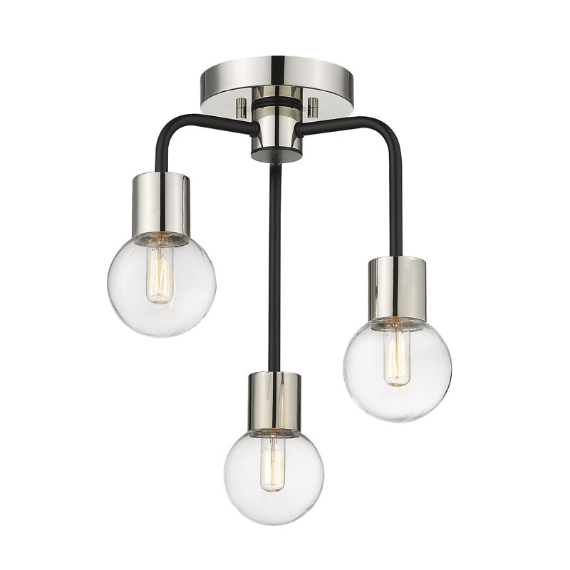 Plafonnier semi-encastré à 3 lumières de 14 po Emmett, Nickel poli, Transparent