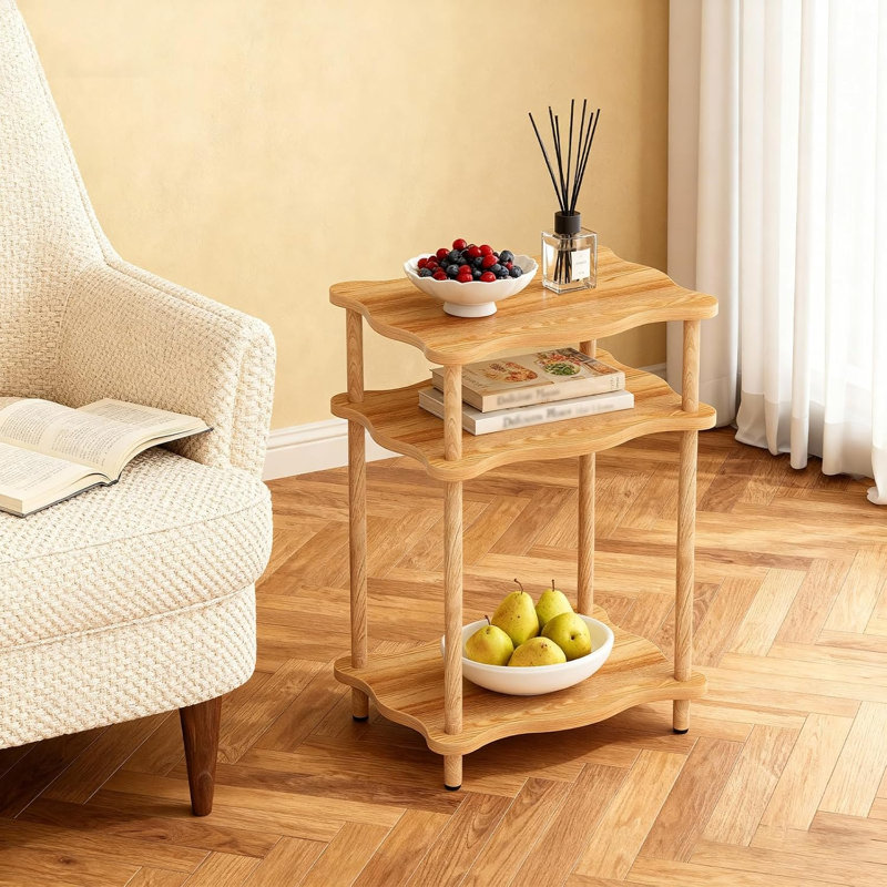 Table d'appoint à 3 niveaux, table de bout peu encombrante avec pieds en bois massif, table de chevet sans outil pour le salon de la chambre à coucher