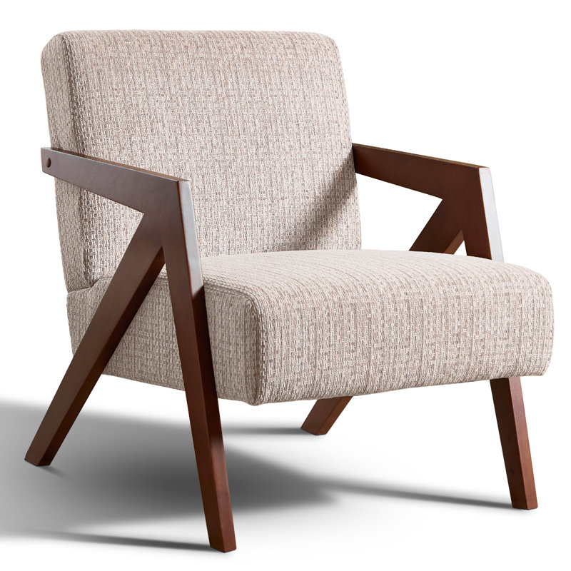 Chaise d'appoint moderne 30,5 po avec accoudoirs souples et pieds en bois massif (ensemble de 7), Beige