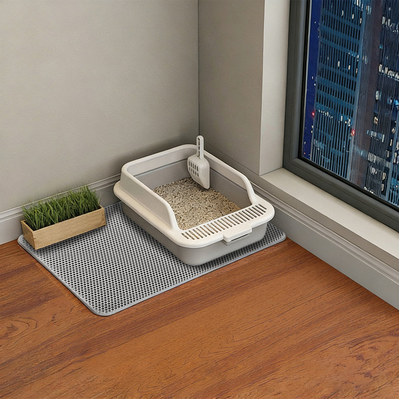 Cat Litter Mat, Double-Layer Honeycomb Trapping Mat, Waterproof & Easy-Clean Litter Box Mat (23.6"x17.7")