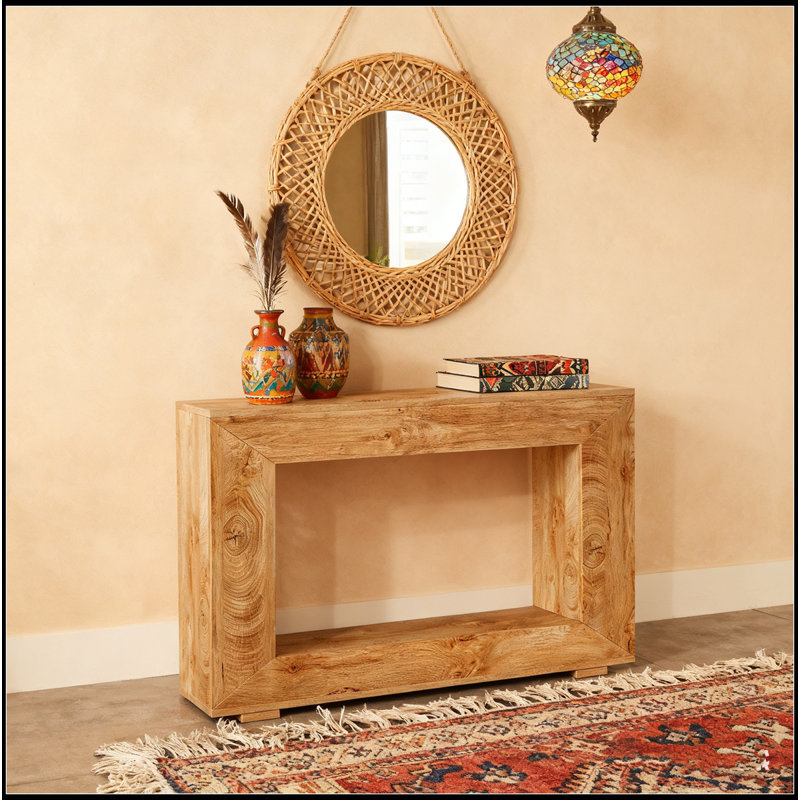 47” Farmhouse Console Table With Storage – Narrow Rustic Entryway Table With Open Shelf, Natural Wood