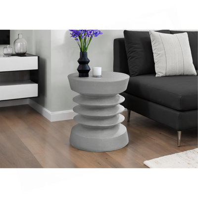 Table d'appoint, H 25 po, intérieur ou extérieur, table d'appoint, bout, chambre à coucher, salon, table de chevet, rond, gris, contemporain, moderne