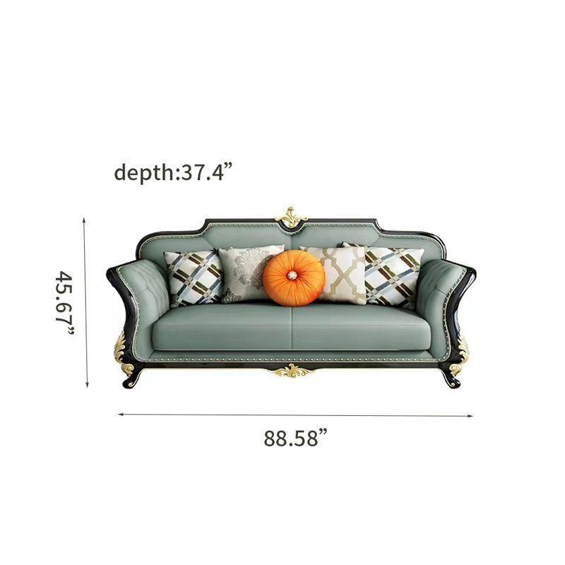 Canapé en cuir véritable 88,58 po Cowhide, Cuir véritable vert