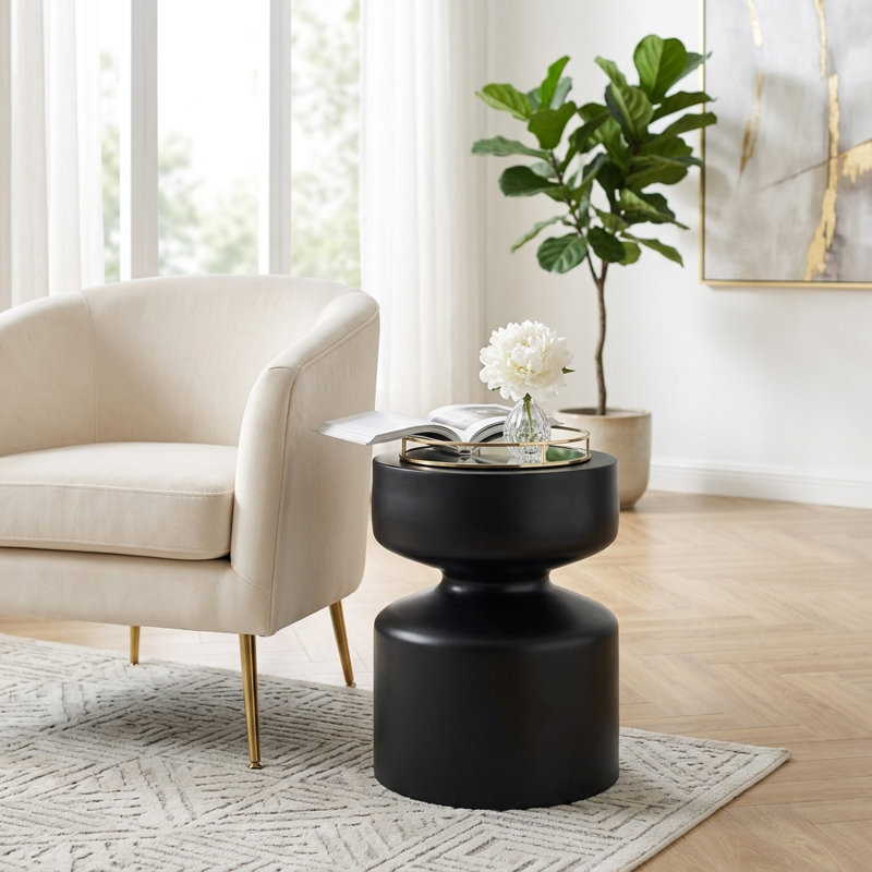Black Metal Glam Stool - 17.75" Iron Accent Seat for Home, Office, Bedroom & Living Room