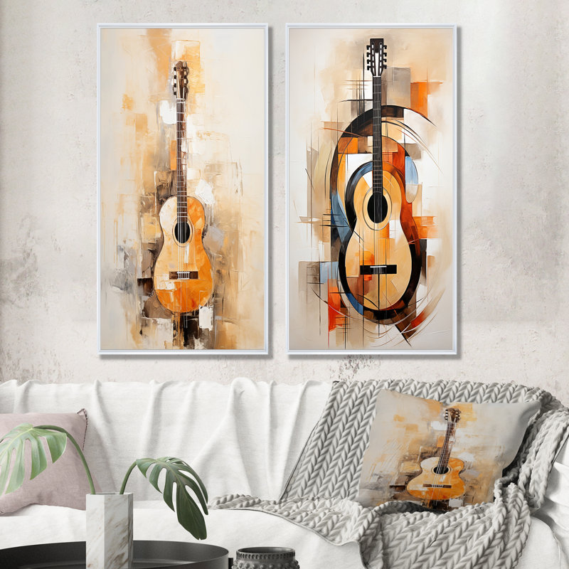 Guitare Simplicity Earthy Brown - ensemble de salon de musique Wall Art, Cadre blanc, H 40 po x l 41 po