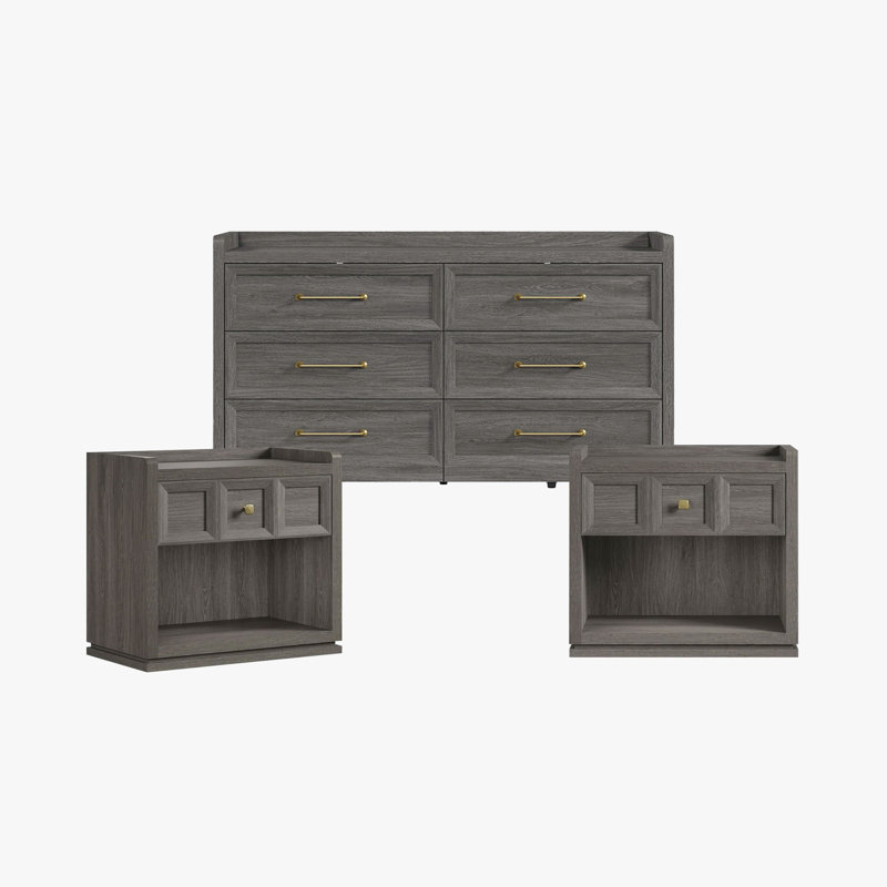 Ensemble de chambre à coucher moderne 3 pièces (commode + 2 tables de chevet), Nuit noire