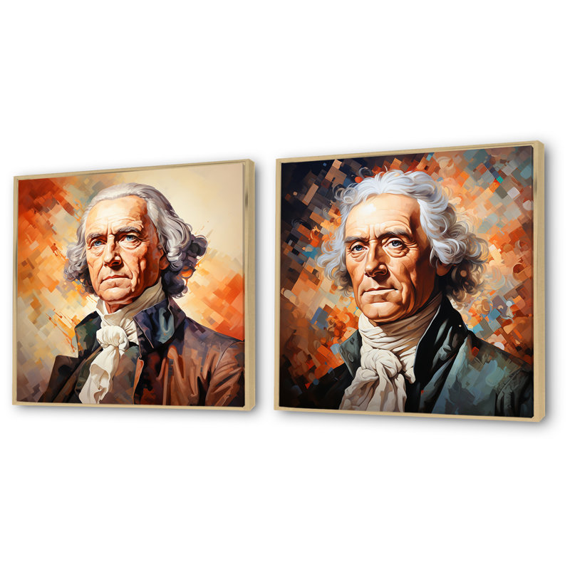 Portrait rétro de Thomas Jefferson I - ensemble de 2 décorations murales président / politique, Encadrement brun