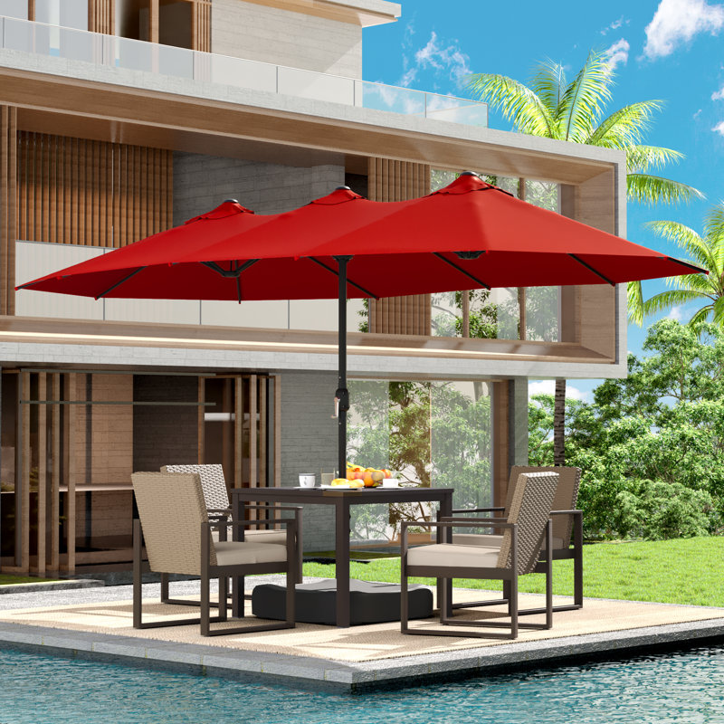 Parasol de marché rectangulaire avec base, Rouge