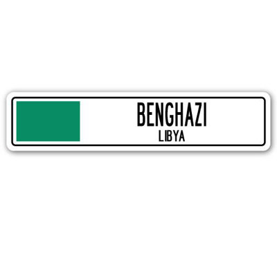 Plaque de rue en aluminium Aronson Benghazi, drapeau de la Libye