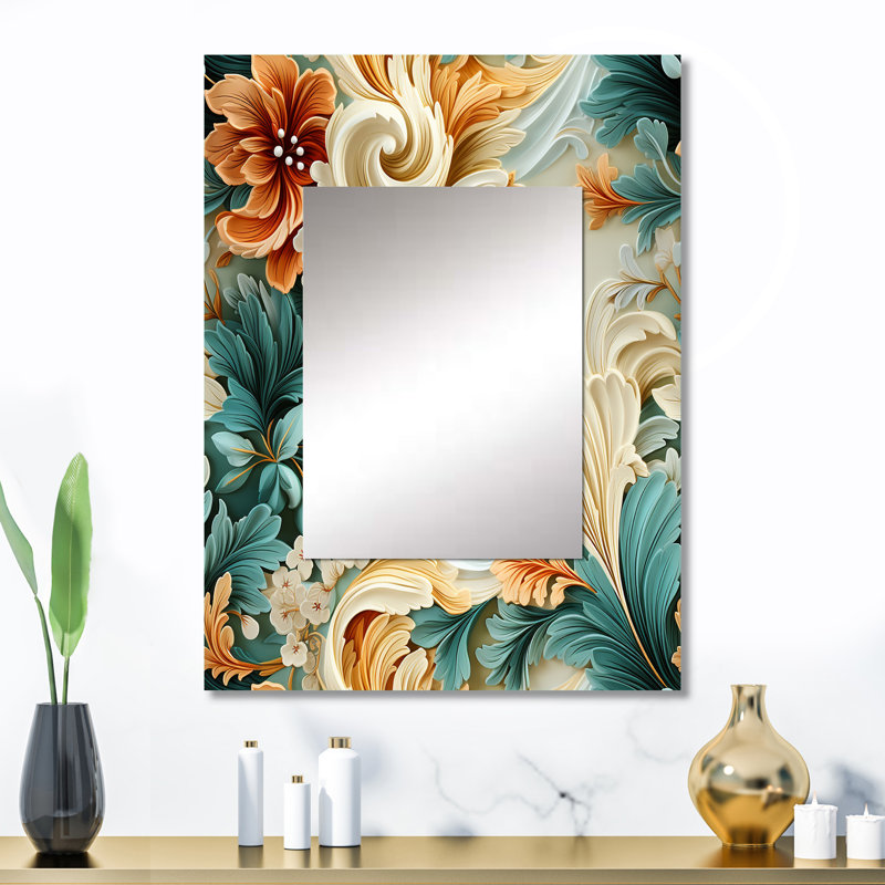 Cerisier rustique doré Cherea Cherea - miroir unique floral, 32 po x 24 po