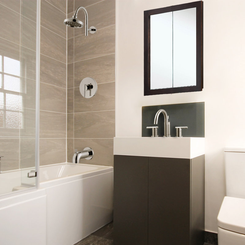 Inverseur de robinet de baignoire et douche à contrôle de température à poignée double Geneva, Chrome poli