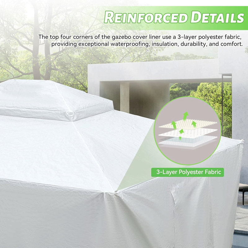 12'X20' Gazebo Cover For Hardtop Gazebos, Outdoor Universal Winter Gazebo Cover With Sidewalls And Mesh Windows, All Season Waterproof Enclosed Gazebo Cover, White