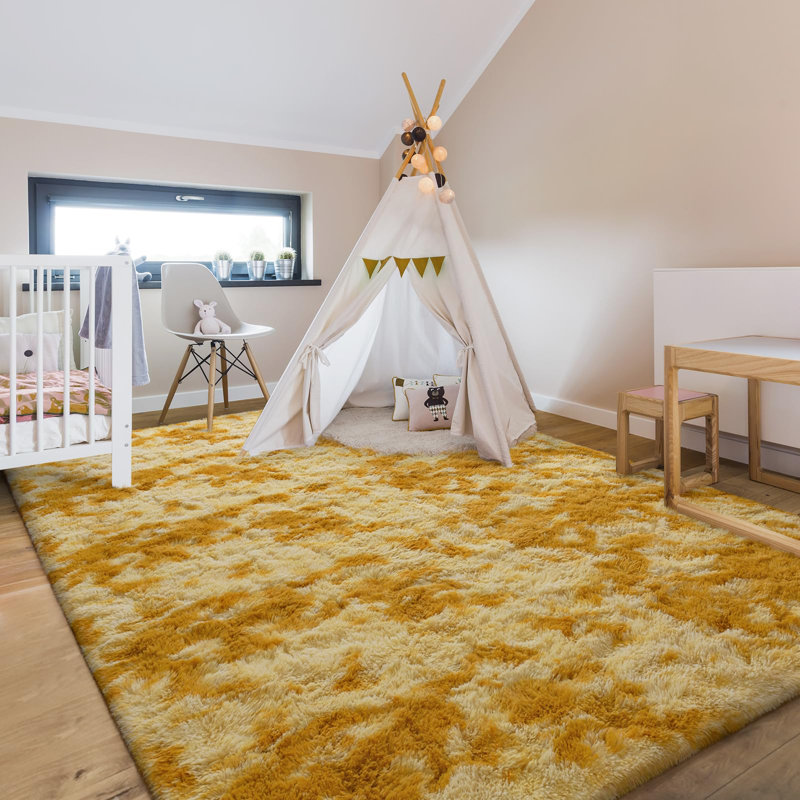 Tapis à poil long Antonije Tie Dye, Rectangle de 5 pi x 8 pi, Jaune