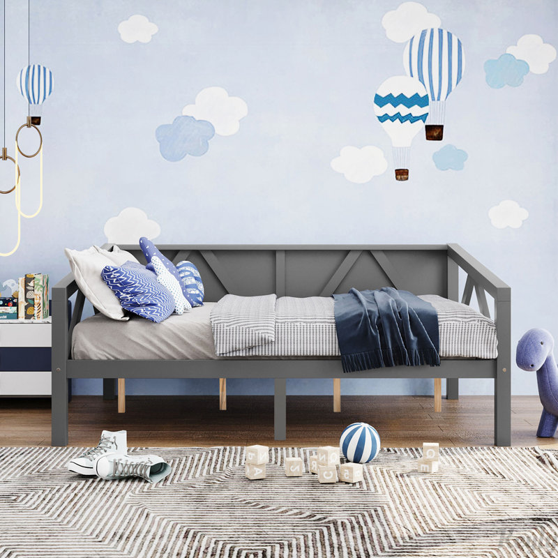 Lit de jour en bois, Double , Gris