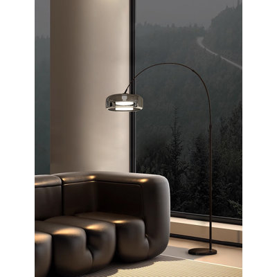 Italian Minimalist Glass and Wrought Iron Floor Lamp